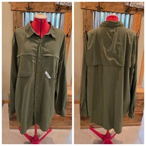Olive Green Nylon Fishing Shirt XL Adjustible Sleeves GSX